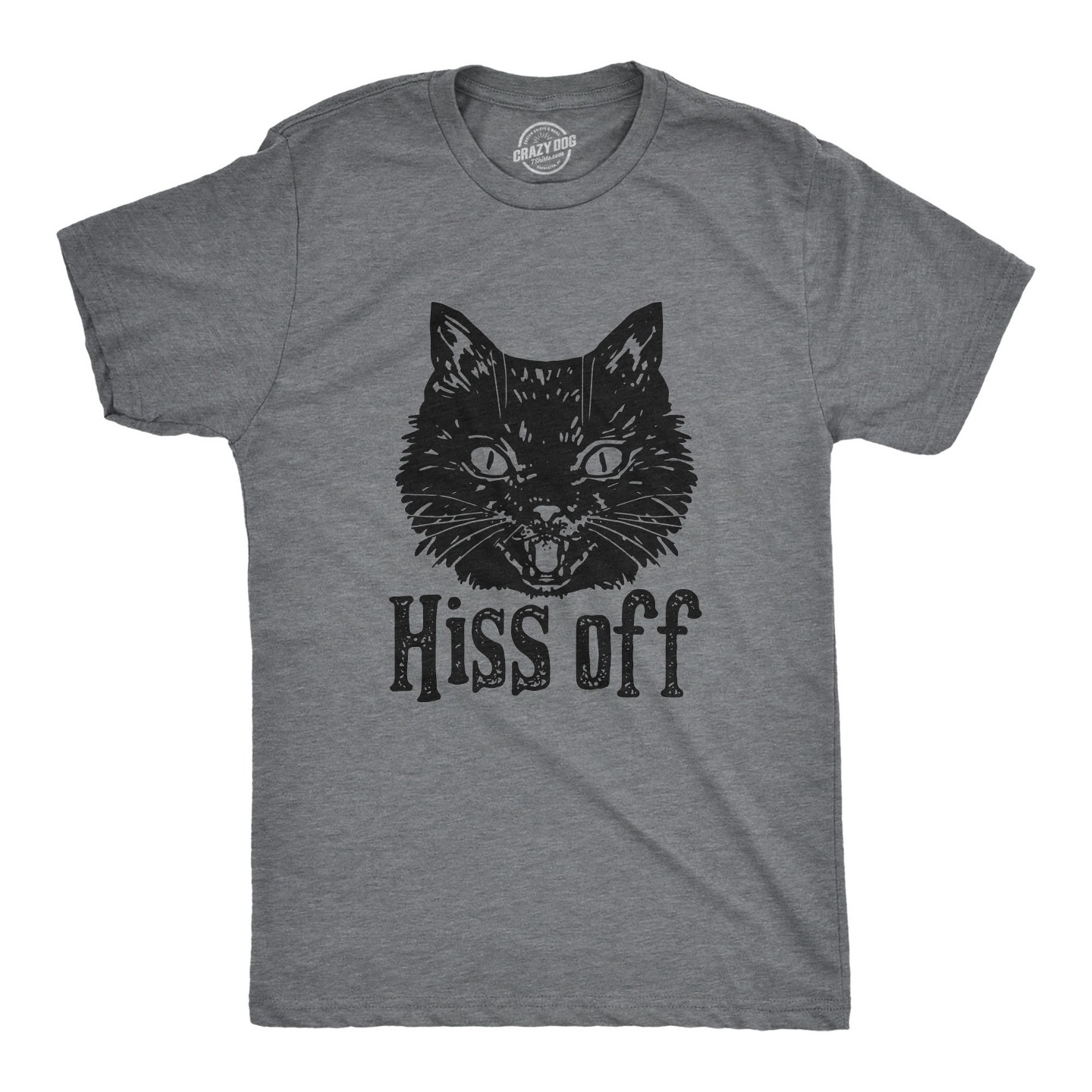 Мужская футболка Crazy Dog T-Shirts, Inc. Hiss Off T Shirt Funny Angry Hissing Aggressive Cat T Shirt for Guys - Crazy Dog T Shirt For Cat Lovers Dark Grey, цвет: Тёмный серый — фото 1
