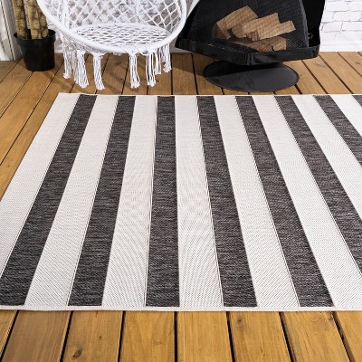 Classic Wide Stripe Black and Cream 8' x 10' Synthetic Area Rug