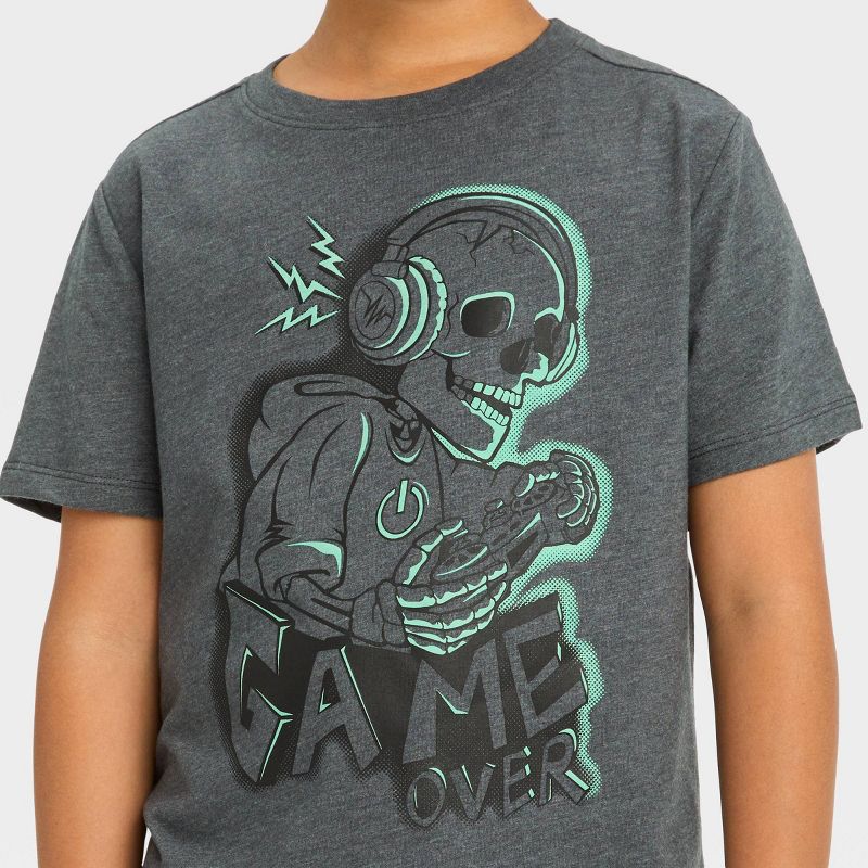 Boys' Short Sleeve Gamer Skeleton 'Game Over' Graphic T-Shirt - Cat & Jack™ Charcoal Gray, 3 of 5