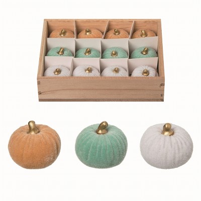 Transpac Resin Flocked Mini Pumpkins In Crate S/12 Home Decorations Fall/Harvest