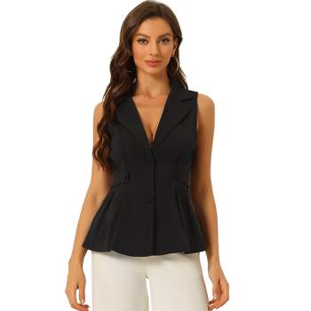 Allegra K Women's Office Elegant Notched Collar V-Neck Button-Down Sleeveless Vest