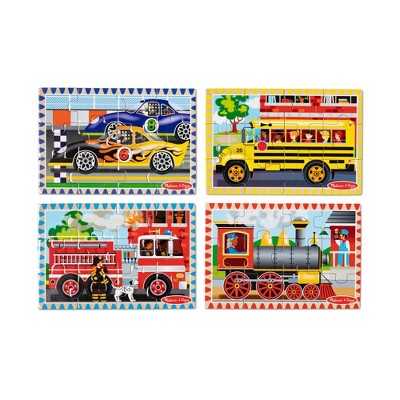 Melissa &#38; Doug Vehicles 4-in-1 Wooden Jigsaw Puzzles in a Storage Box - 48pc