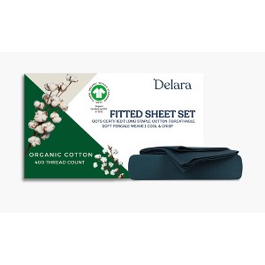 Delara 100% Organic Cotton Percale Fitted Sheet Set, Soft, Silky & Breathable - 1 of 4