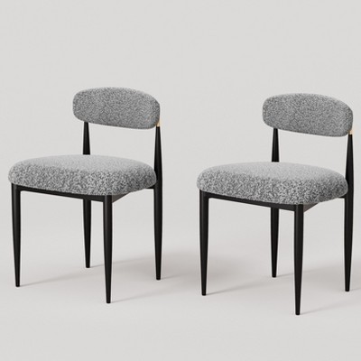 Set of 2 Boucle Armless Dining Chairs , with Curved Backrest and Black Metal Legs for Dining Room and Living Room - Morden Fort