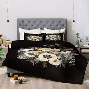 Iveta Abolina Elsa Floral Comforter & Sham Set Black - Deny Designs - 1 of 4