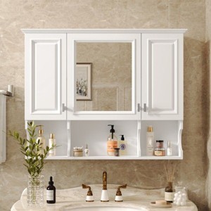 NicBex Wall Mounted Bathroom Storage Cabinet,35'' x28'' Medicine Cabinet with Mirror and Open Shelves for Bathroom - 1 of 4