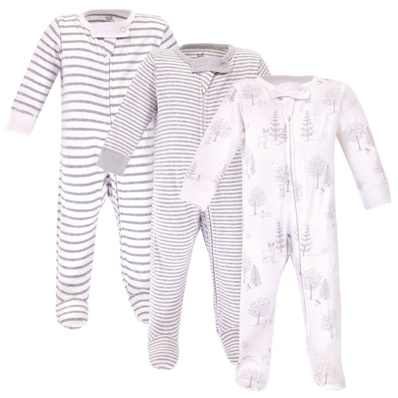 Touched by Nature Baby Organic Cotton Zipper Sleep and Play 3pk, Gray Woodland, 1 of 6