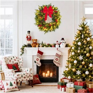 TackView 24Inch Christmas Wreath, Artificial Wreath- Holiday Decorations for Indoor Outdoor Mantel Door,Green+Red - 1 of 4