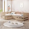 Whisen L-Shaped Twin Size Platform Bed with 3 Storage Drawers, Solid Pine & MDF Construction, Slatted Suppor - Natural - 2 of 4