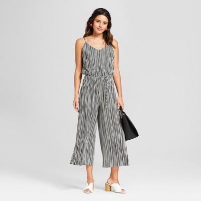 womens black and white striped jumpsuit