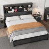 Full Size Bed Frame with Bookcase Headboard, 2-Tier Storage Full Platform Bed with Charging Station, Black Mattress Foundation - 2 of 4