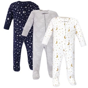 Hudson Baby Baby Cotton Zipper Sleep and Play 3pk, Navy Stars Moons - 1 of 4