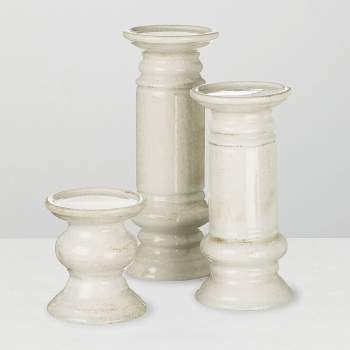 Sullivans Set of 3 Pillar Ceramic Candle Holders 5"H, 9.5"H & 11"H White