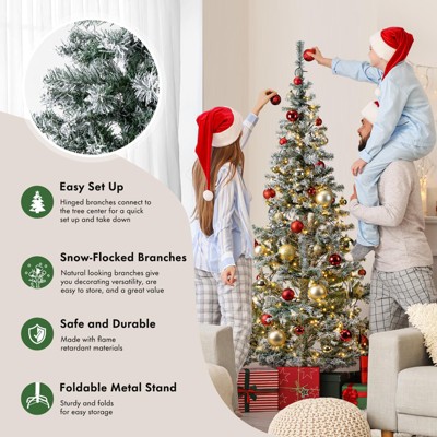 6 Ft Snow Flocked Artificial Christmas Tree with Metal Stand