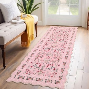 Garvee Boho Floral Area Rug Machine Washable Low Pile Soft Carpet for Living Room Scalloped Floral Runner Rug - 1 of 4