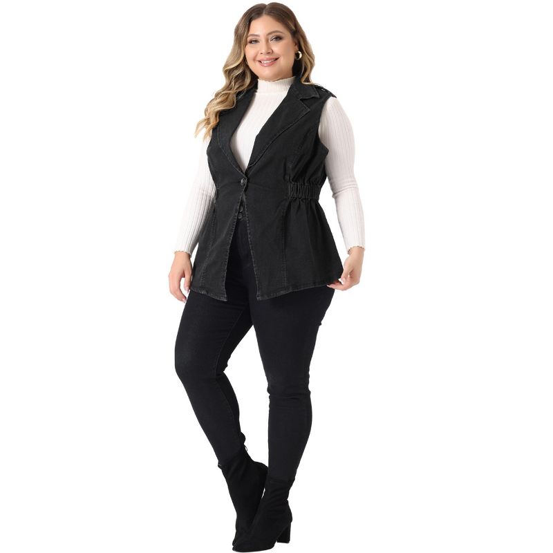 Agnes Orinda Women's Plus Size Fashion Sleeveless Elastic Waist Button Denim Vests, 3 of 6