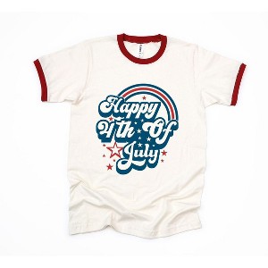 Simply Sage Market Women's Happy 4th Of July Rainbow Short Sleeve Ringer Tee - 1 of 3