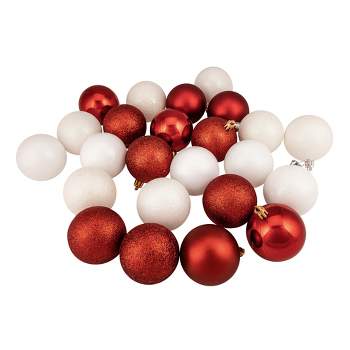 Northlight 24ct Candy Cane 4-Finish Shatterproof Christmas Ball Ornament Set 2.5" - Red/White