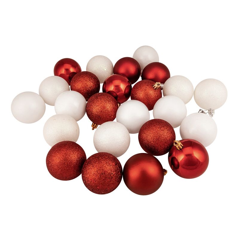 Northlight 24ct Candy Cane 4-Finish Shatterproof Christmas Ball Ornament Set 2.5" - Red/White, 1 of 4