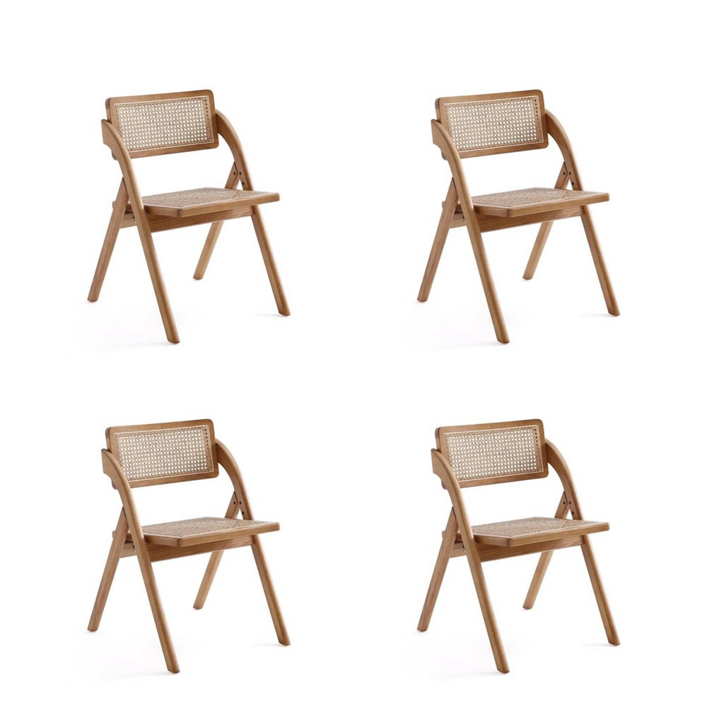 Photos - Chair Set of 4 Lambinet Folding Cane Dining  Natural - Manhattan Comfort