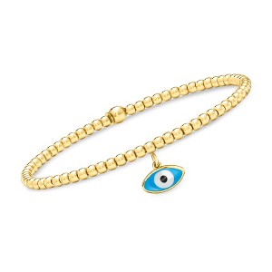 Pure Collection by Ross-Simons Italian 3mm 18kt Gold Vermeil Bead Stretch Bracelet With Evil Eye Charm - 1 of 4