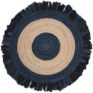 Cape Cod CAP701 Handmade Woven Area Rug - Navy/Natural - 6' X 6'  Round - Safavieh - 1 of 4