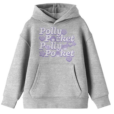 Polly Pocket Repeat Text & Icons Long Sleeve Athletic Heather Youth Hooded Sweatshirt