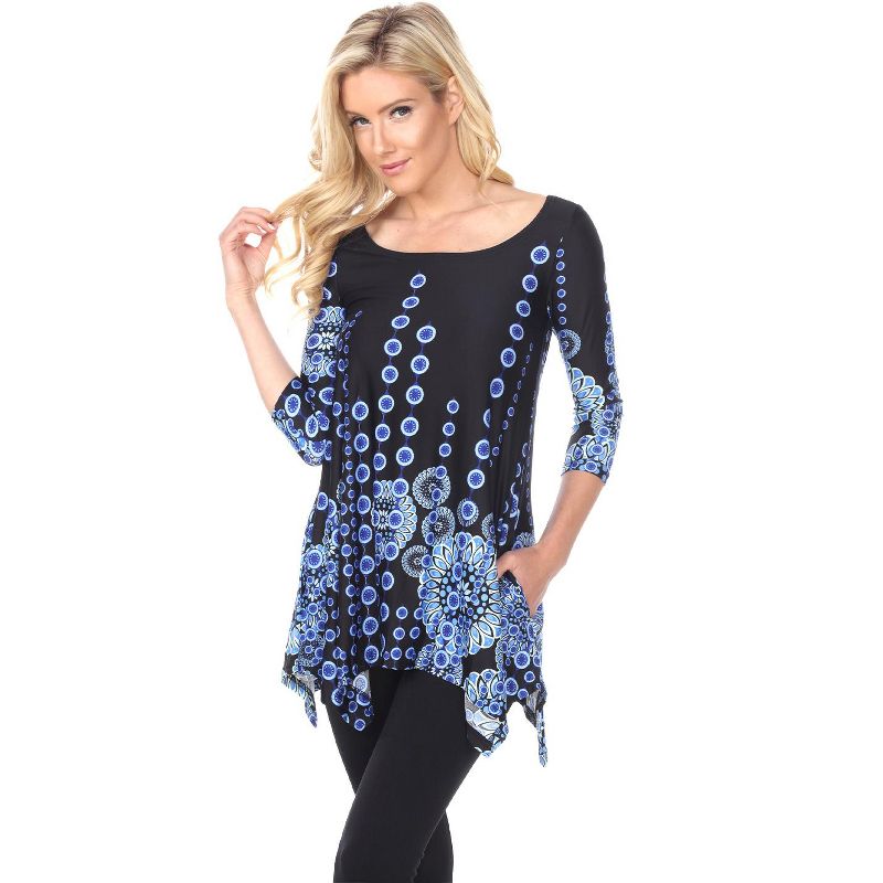 Women's 3/4 Sleeve Printed Rella Tunic Top with Pockets - White Mark, 1 of 4