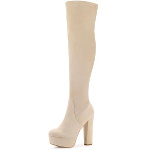 Perphy Women's Platform Chunky Heel Round Toe Over the Knee Thigh High Boots - 1 of 3