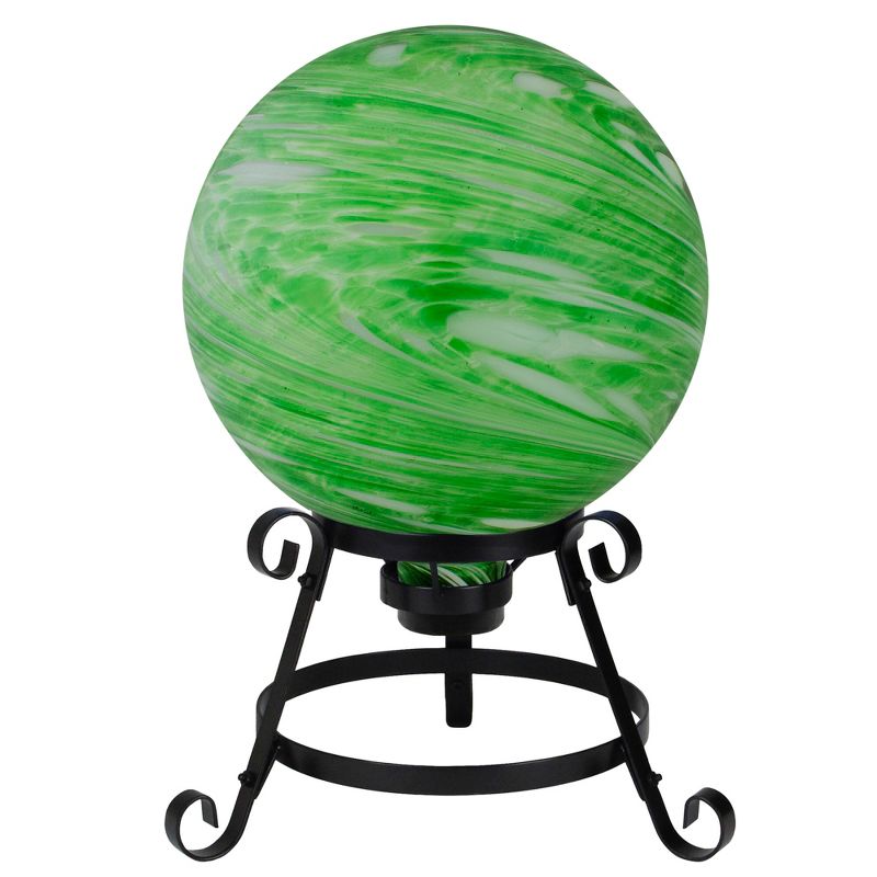 Northlight 10" Green and White Swirls Outdoor Garden Gazing Ball, 2 of 4