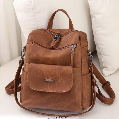 INFURNIC Women's Backpacks Waterproof PU Leather Shoulder Bag Casual Daypack with Adjustable Straps, Brown, 12"*6"*11"