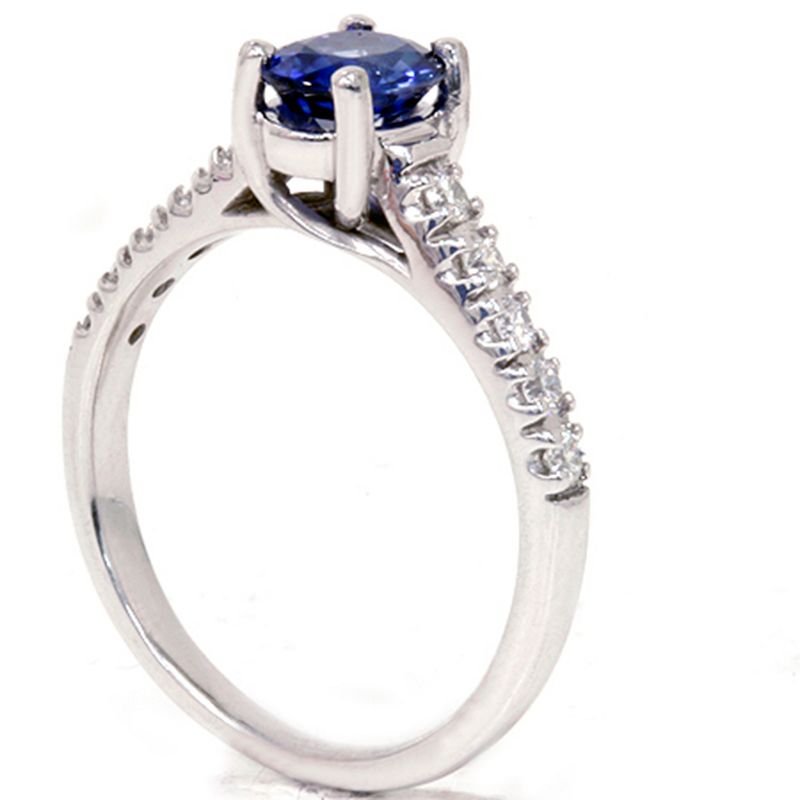 Pompeii3 7/8ct Blue Sapphire Accent Diamond Ring 14K White Gold, 2 of 5