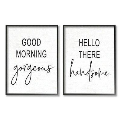 Stupell Industries Morning Gorgeous Hello Handsome Romantic Framed Giclee, 2 Pieces, each 11 x 14