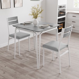 3-Piece Kitchen Dining Room Table Chair Set, Metal Frame Dining Set with Tabletop, Square Dinner Table, Easy Assembly, for Home - 1 of 4