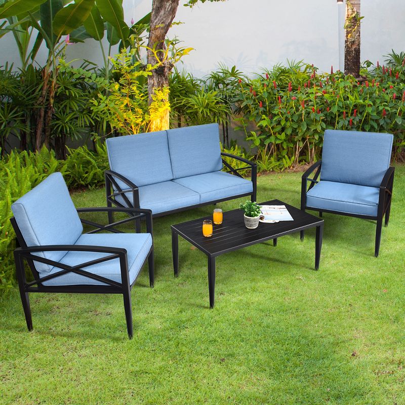 Tangkula 4-Piece Outdoor Aluminum Patio Conversation Set Cushioned Sofa Chair with Coffee Table, 3 of 6