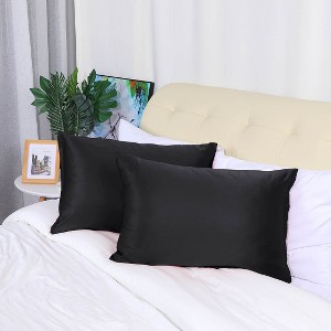 2 Packs Queen Size Zippered Silky Satin Pillowcases Pillow Cases Covers Black - PiccoCasa - 1 of 3