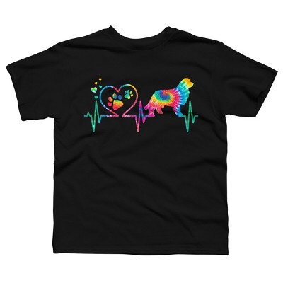 Boy's Design By Humans Newfoundland Tie Dye Heart Beat Paw Prints By MiuMiuShop T-Shirt