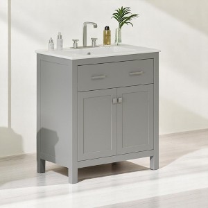 Mshliw 30" Modern Bathroom Vanity with Ceramic Sink, Soft-Close Doors, Flip-Out Drawer & Adjustable U-Shaped Shelf - 1 of 4