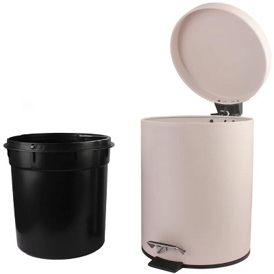Home Mart Goods 10" Tall Matte Blush Step Garbage Can with Removable Inner Bucket, Soft-Close Metal Waste Basket with Foot Pedal