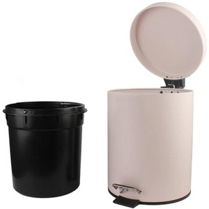 Home Mart Goods 10" Tall Matte Blush Step Garbage Can with Removable Inner Bucket, Soft-Close Metal Waste Basket with Foot Pedal - 1 of 4