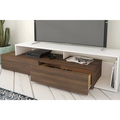 Tonik 72'' Walnut & White Modern Minimalist TV Stand with Storage