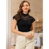 INSPIRE CHIC Women's Elegant Floral Lace Short Sleeve Keyhole Back Semi-Sheer Top - 2 of 4