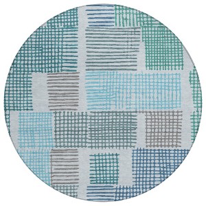 Aqua Ivory And Gray Geometric Washable Indoor Outdoor Area Rug - 1 of 4