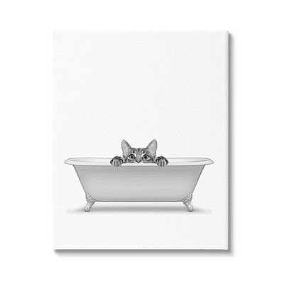 Stupell Industries Cat Peeking Bathroom Tub Canvas Wall Art