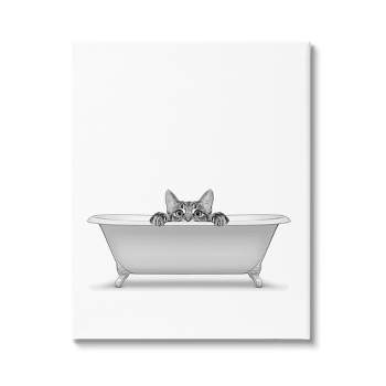 Stupell Industries Cat Peeking Bathroom Tub Canvas Wall Art