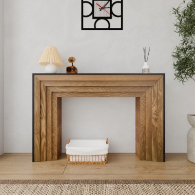 Modern Narrow Wood Console Table with Black Woodgrain Top, Slim Accent Table for Entryway, Hallway, or Behind Sofa – The Pop Home
