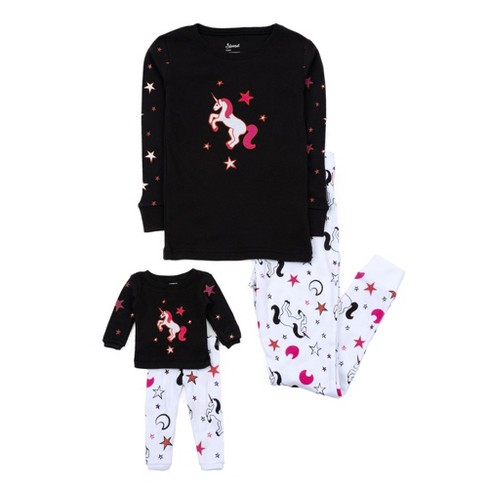 Leveret Girls And Doll Cotton Pajamas Unicorn Black 2 Year Target