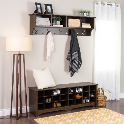 Espresso Entryway Shoe Cubby Bench with 24 Storage Compartments