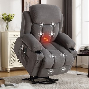 Velvet Power Lift Recliner Chair with Heat and Massage for Elderly with Side Pockets, USB Charging Port, and Remote Control - 1 of 4