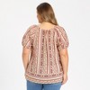 Women's Plus Size Boho Floral Print Puff Sleeve Round Neck Summer Casual Vacation Blouses - GRACE & GRANDEUR - 3 of 4